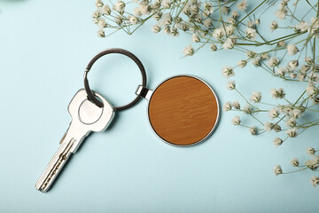 Metal and leather keychains. Colorful one side leather; Square, rectangle and circle shaped key...