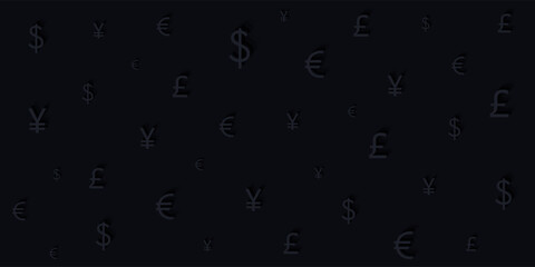 Vector illustration. Currency icons. Finance, economy, trade and investment, euro, dollar, yen, pound sterling. Poster or banner for the site.
