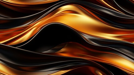Leuchtend goldene und dunkle schwarze Seide sind in dreidimensionalen Wellen gelegt  - obrazy, fototapety, plakaty