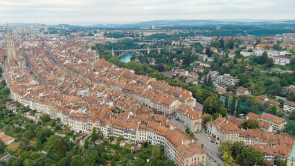 Bern, Switzerland. Bern Cathedral. Panorama of the city with a view of the historical center....