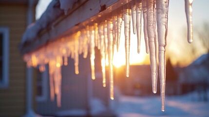 Icicles on the roof - obrazy, fototapety, plakaty