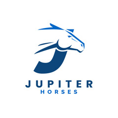 Modern Letter J Monogram Horse Head logo, letter J horse logo, horse head logo