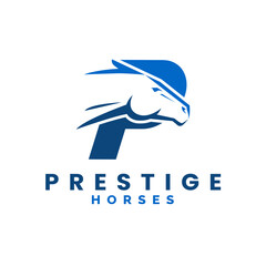 Modern Letter P Monogram Horse Head logo, letter P horse logo, horse head logo