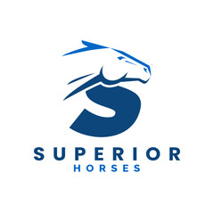 Modern Letter S Monogram Horse Head logo, letter S horse logo, horse head logo