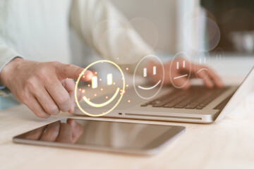 Satisfaction survey concept, Customer services best excellent business rating experience. User give rating to service experience on online application.