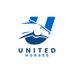 Modern Letter U Monogram Horse Head logo, letter U horse logo, horse head logo