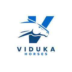 Modern Letter V Monogram Horse Head logo, letter V horse logo, horse head logo