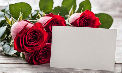 red rose and blank card valentines background