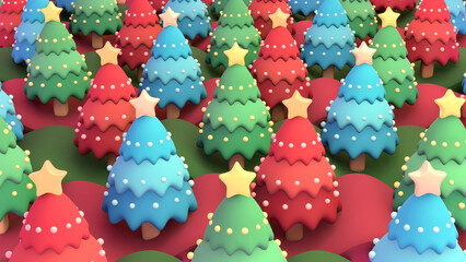 3d rendered cartoon Christmas forest.
