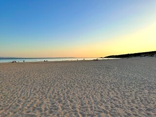 Fototapeta na wymiar sunset at the beach of Valdevaqueros, Playa Valdevaqueros, near Tarifa at the Costa de la Luz, Atlantic Ocean, Cadiz, Andalusia, Spain