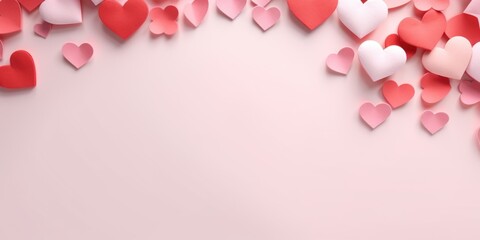 A bunch of paper hearts on a pink background. Valentines day background with copy-space.