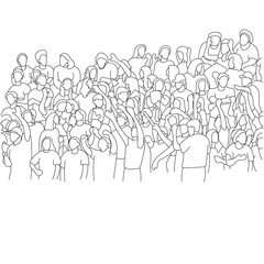 group of crowded people cheering on stadium illustration vector hand drawn isolated on white background