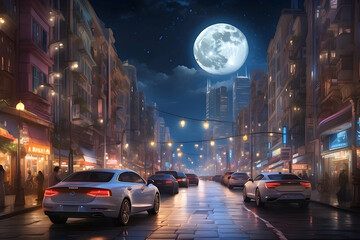 Fototapeta premium night city street scene Generative AI 
