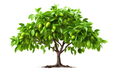 Green Avocado Tree on Transparent Background.
