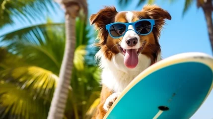 Poster Hund mit Sonnenbrille auf dem Surfbrett © Jenny Sturm