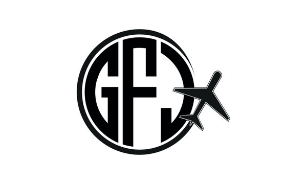 GFJ three initial letter circle tour & travel agency logo design vector template. hajj Umrah agency, abstract, wordmark, business, monogram, minimalist, brand, company, flat, tourism agency, tourist