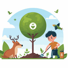 Obraz na płótnie Canvas Illustration of child planting trees