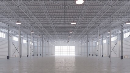 3D render of empty exhibition space. backdrop for exhibitions and events.Interior of empty warehouse