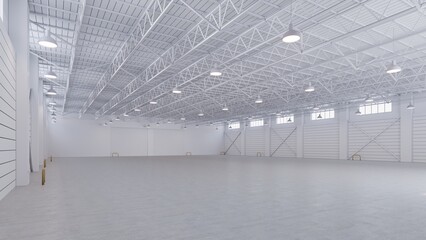 Factory or warehouse or industrial building. Modern interior design .empty space for industry background. 3d render.	