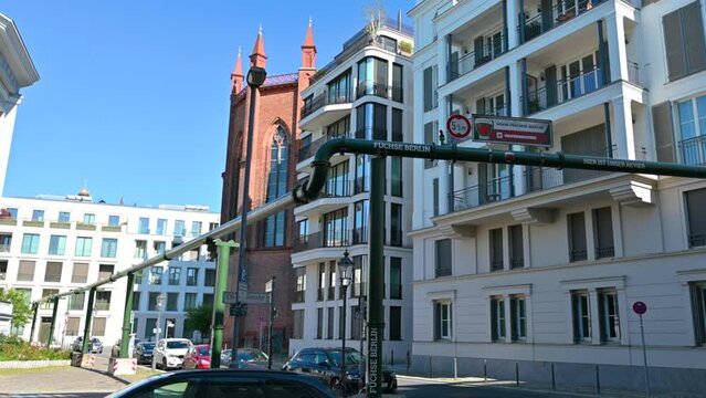 Berlin, Germany, 10 August 2023. The aqueduct pipes that are not underground but overhead are an element that characterizes the city. With various shapes and colours, advertising is applied to them.