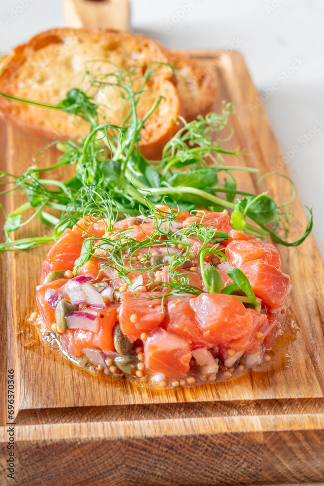 Sticker portion of salmon tartare