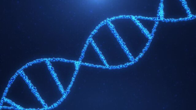 Abstract animated DNA molecule from particles. Concept animation of digital DNA, human genome.Genetic engineering, medical research,biology. Seamless loop background animation of rotating DNA strands