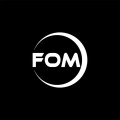 FOM letter logo design with black background in illustrator, cube logo, vector logo, modern alphabet font overlap style. calligraphy designs for logo, Poster, Invitation, etc.