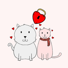 illustration of cats, hearts and love for Valentine's Day