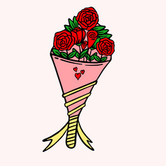 Illustration of a flower gift for Valentine's Day in a flat design style