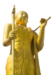 golden thai monk statue Isolated on white
