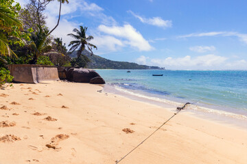 Anse Royale beach view on a sunny day, Seychelles. Coastal landscape - obrazy, fototapety, plakaty