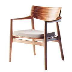 Side view wooden chair with soft cushion with transparent background 