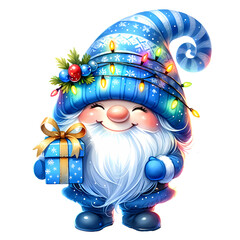 Cute Blue Christmas Winter Watercolor Clipart Illustration