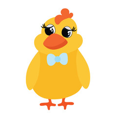 Cute chicken in cartoon style isolated on white background.