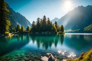 Papier Peint photo Alpes Impressively beautiful Fairy-tale mountain lake in Austrian Alps. colorful Scenery.