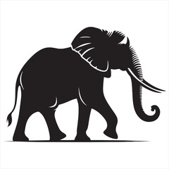 Elephant Silhouette - Sunlit Savannah Strolls, Trumpeting Tuskers, and Ethereal Moments in Nature's Grandeur - Minimallest elephant black vector
