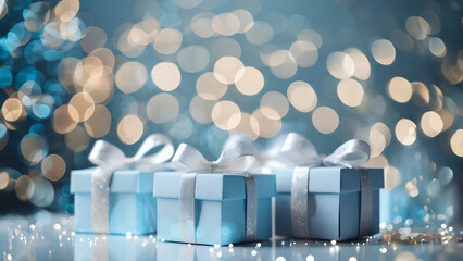 おしゃれなギフトボックス　ブルー系　キラキラ背景