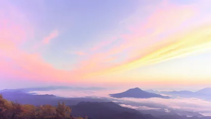 Tableaux ronds sur aluminium brossé Rose clair 山の頂上から見る雲海