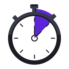 Timer with one division illustration. Time, stopwatch, alarm clock, clock, second, hour, minute, countdown, chronometer, hands, mechanism. Vector icons for business and advertising