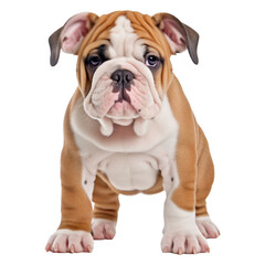 English bulldog puppy, standing in white background