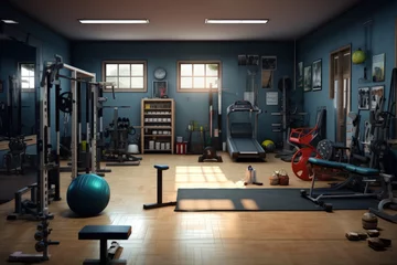 Papier Peint photo Fitness Interior view of a gym with equipment. 