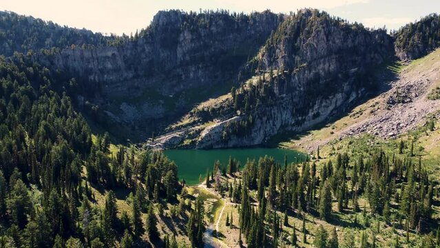 Beautiful Summer Aerial Views at Bloomington Lake Idaho., Desolate High Mountain Lake