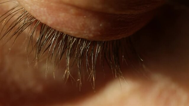 Long eyelashes of a man close up