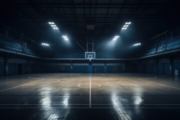 Empty basketball arena, stadium, sports ground with flashlights - obrazy, fototapety, plakaty