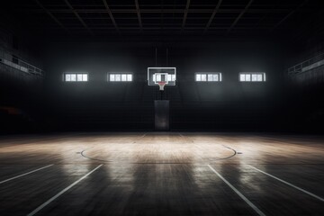 Empty Indoor basketball court. Horizontal panoramic wallpaper with copy space.
 - obrazy, fototapety, plakaty