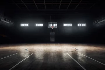 Fotobehang Empty Indoor basketball court. Horizontal panoramic wallpaper with copy space.  © Hitesh