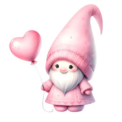 gnome with pink balloon