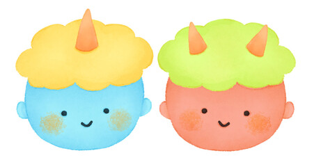 かわいい赤鬼と青鬼のセットイラスト