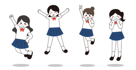 ジャンプをする女子学生。