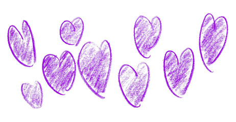 Pencil drawing purple heart isolated on transparent background.